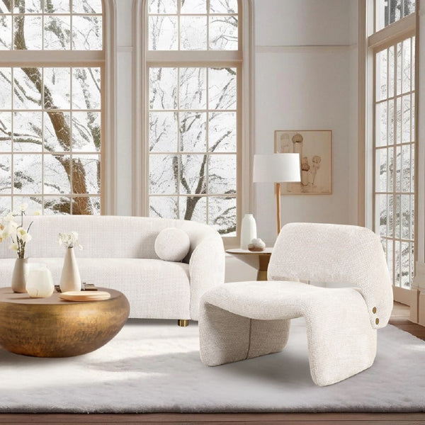 Pasargad Home Zarina Modern Accent Chair - Sculptural Ivory Upholstery For Stylish Comfort & Elegance Ivory Polyester Pzw-21101
