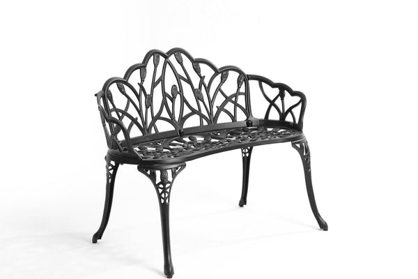 English Elm Cast Aluminum Outdoor Bench with Butterfly Motif Design for Garden Patio Porch W640P250982