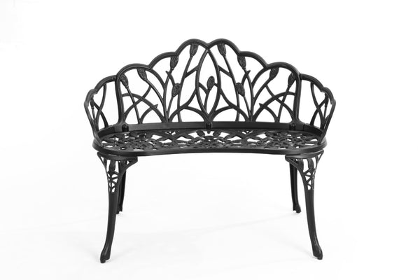 English Elm Cast Aluminum Outdoor Bench with Butterfly Motif Design for Garden Patio Porch W640P250982