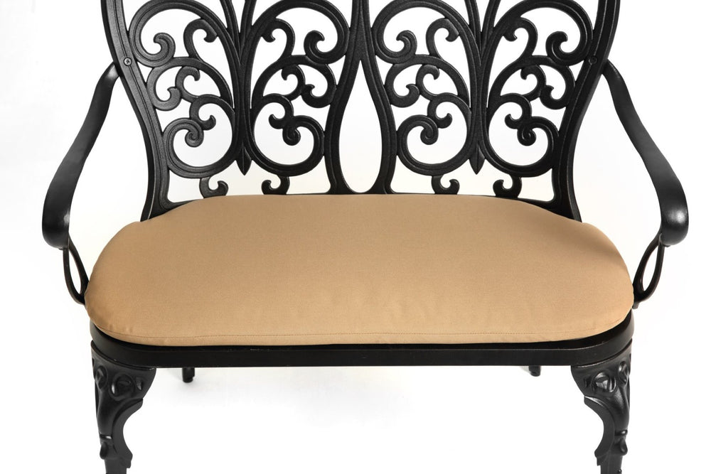 English Elm Cast Aluminum Outdoor Bench with Tulip Pattern Detail and Weather Resistant Cushion W640P250988