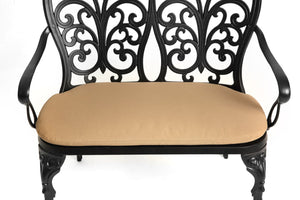 English Elm Cast Aluminum Outdoor Bench with Tulip Pattern Detail and Weather Resistant Cushion W640P250988