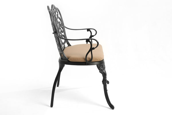 English Elm Cast Aluminum Outdoor Bench with Tulip Pattern Detail and Weather Resistant Cushion W640P250988