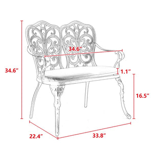English Elm Cast Aluminum Outdoor Bench with Tulip Pattern Detail and Weather Resistant Cushion W640P250988