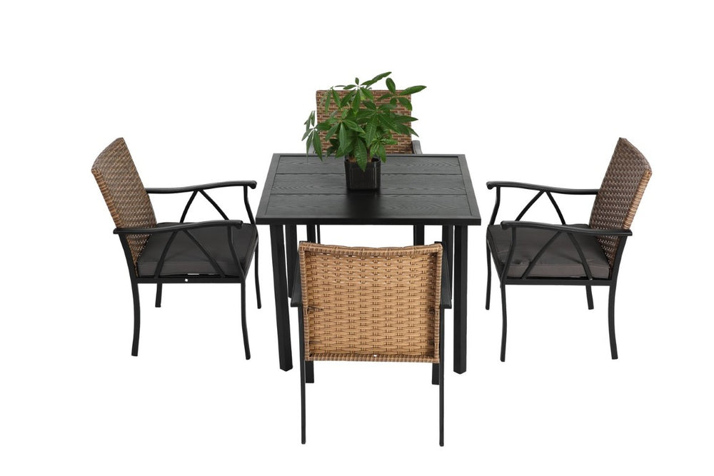 English Elm Patio 5 Piece PE Rattan Wicker Swivel Rocker Sectional Set with Steel Top Dining Table W640P256765