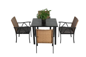 English Elm Patio 5 Piece PE Rattan Wicker Swivel Rocker Sectional Set with Steel Top Dining Table W640P256765