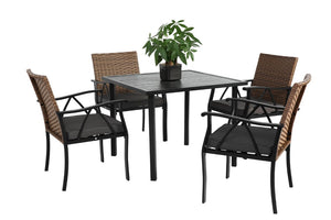 English Elm Patio 5 Piece PE Rattan Wicker Swivel Rocker Sectional Set with Steel Top Dining Table W640P256765