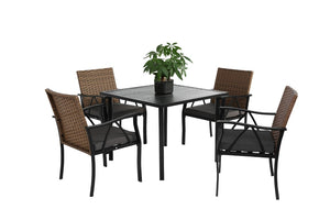 English Elm Patio 5 Piece PE Rattan Wicker Swivel Rocker Sectional Set with Steel Top Dining Table W640P256765