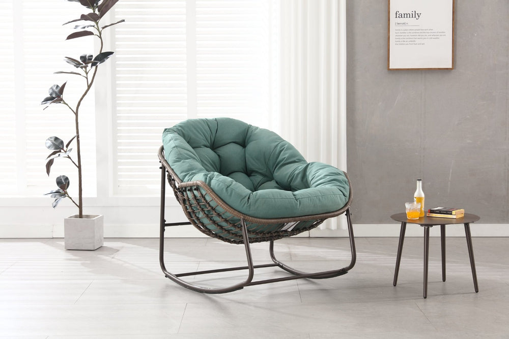 English Elm Outdoor Wicker Egg Rocking Chair Oversized Synthetic Rattan Porch Lounge Seat W640P360267