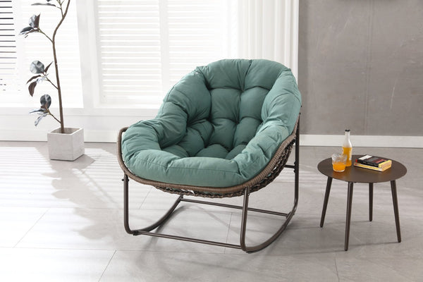 English Elm Outdoor Wicker Egg Rocking Chair Oversized Synthetic Rattan Porch Lounge Seat W640P360267