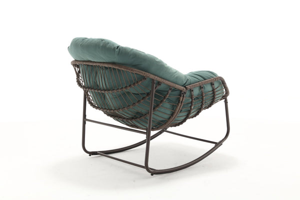 English Elm Outdoor Wicker Egg Rocking Chair Oversized Synthetic Rattan Porch Lounge Seat W640P360267