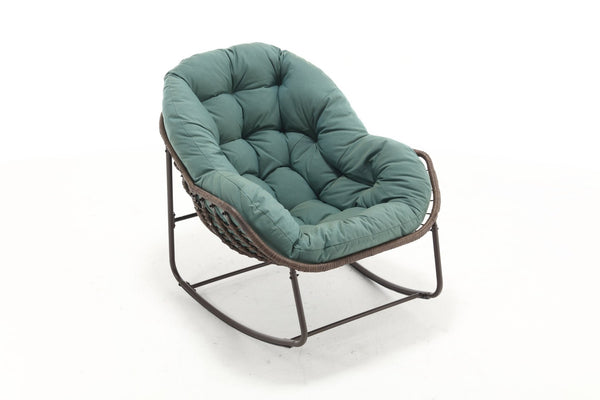 English Elm Outdoor Wicker Egg Rocking Chair Oversized Synthetic Rattan Porch Lounge Seat W640P360267