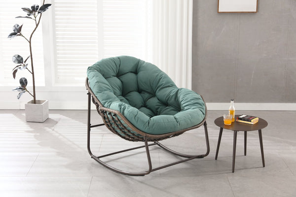 English Elm Outdoor Wicker Egg Rocking Chair Oversized Synthetic Rattan Porch Lounge Seat W640P360267