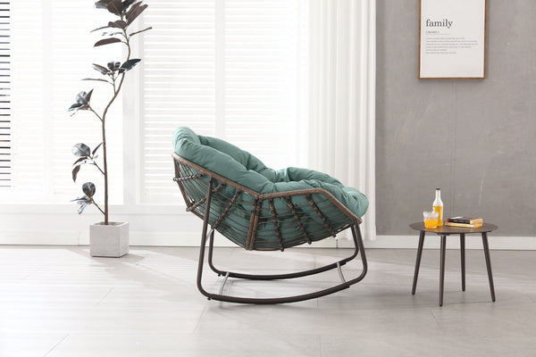 English Elm Outdoor Wicker Egg Rocking Chair Oversized Synthetic Rattan Porch Lounge Seat W640P360267
