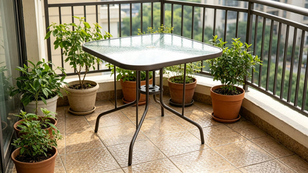 English Elm Tangkula Square Outdoor Bistro Table Tempered Glass Top Powder Coated Metal Frame Seats Four Brown W640P481244