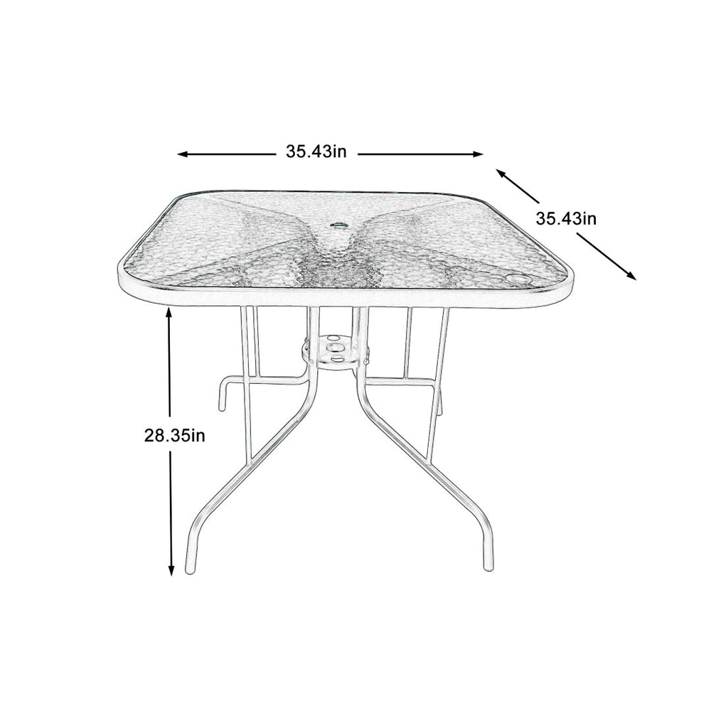 English Elm Tangkula Square Outdoor Bistro Table Tempered Glass Top Powder Coated Metal Frame Seats Four Brown W640P481244