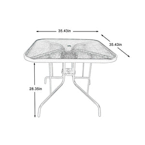 English Elm Tangkula Square Outdoor Bistro Table Tempered Glass Top Powder Coated Metal Frame Seats Four Brown W640P481244