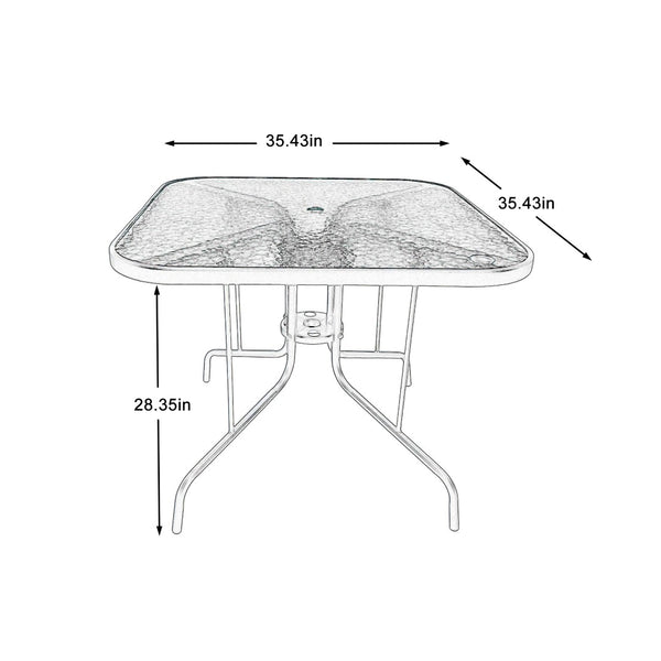 English Elm Tangkula Square Outdoor Bistro Table Tempered Glass Top Powder Coated Metal Frame Seats Four Brown W640P481244