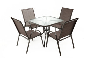 English Elm Tangkula Square Outdoor Bistro Table Tempered Glass Top Powder Coated Metal Frame Seats Four Brown W640P481244
