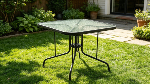 English Elm Tangkula Square Outdoor Bistro Table Tempered Glass Top Powder Coated Metal Frame Seats Four Black W640P481245