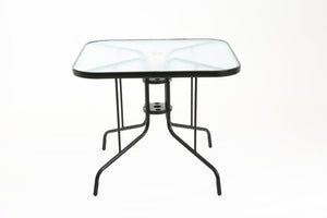 English Elm Tangkula Square Outdoor Bistro Table Tempered Glass Top Powder Coated Metal Frame Seats Four Black W640P481245