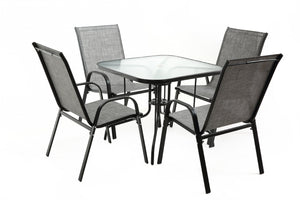 English Elm Tangkula Square Outdoor Bistro Table Tempered Glass Top Powder Coated Metal Frame Seats Four Black W640P481245