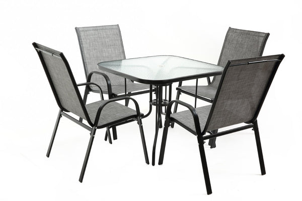 English Elm Tangkula Square Outdoor Bistro Table Tempered Glass Top Powder Coated Metal Frame Seats Four Black W640P481245