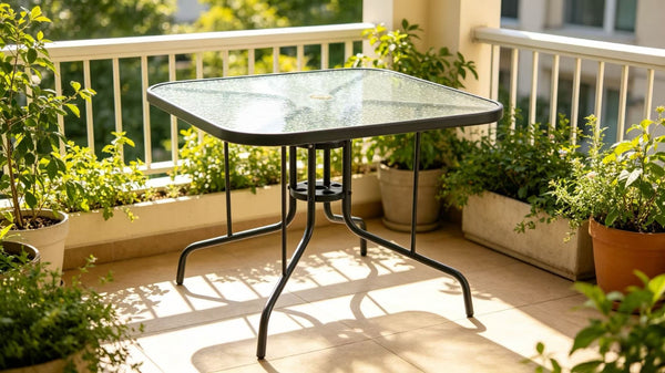 English Elm Tangkula Square Outdoor Bistro Table Tempered Glass Top Powder Coated Metal Frame Seats Four Dark Grey W640P481246