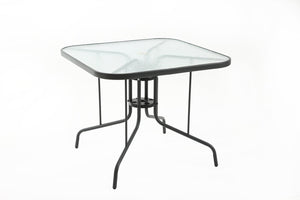 English Elm Tangkula Square Outdoor Bistro Table Tempered Glass Top Powder Coated Metal Frame Seats Four Dark Grey W640P481246