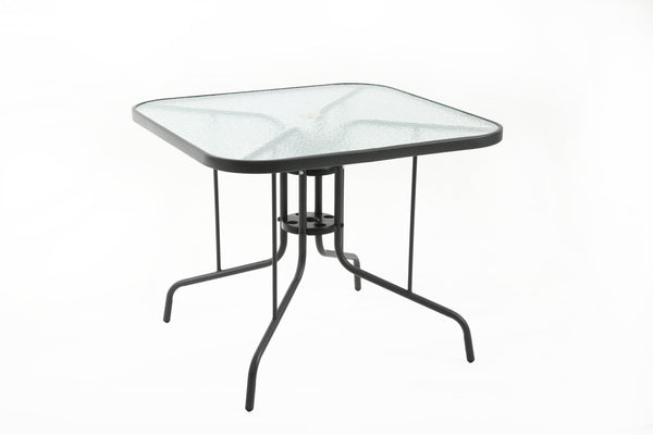 English Elm Tangkula Square Outdoor Bistro Table Tempered Glass Top Powder Coated Metal Frame Seats Four Dark Grey W640P481246