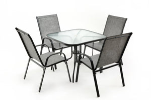 English Elm Tangkula Square Outdoor Bistro Table Tempered Glass Top Powder Coated Metal Frame Seats Four Dark Grey W640P481246