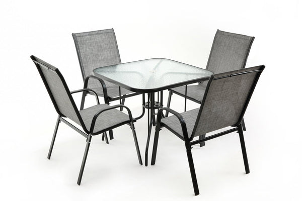 English Elm Tangkula Square Outdoor Bistro Table Tempered Glass Top Powder Coated Metal Frame Seats Four Dark Grey W640P481246