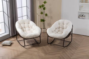 English Elm Outdoor Synthetic Rattan Egg Rocker with Padded Cushion for Porch Patio Resort Lounging W640P523085