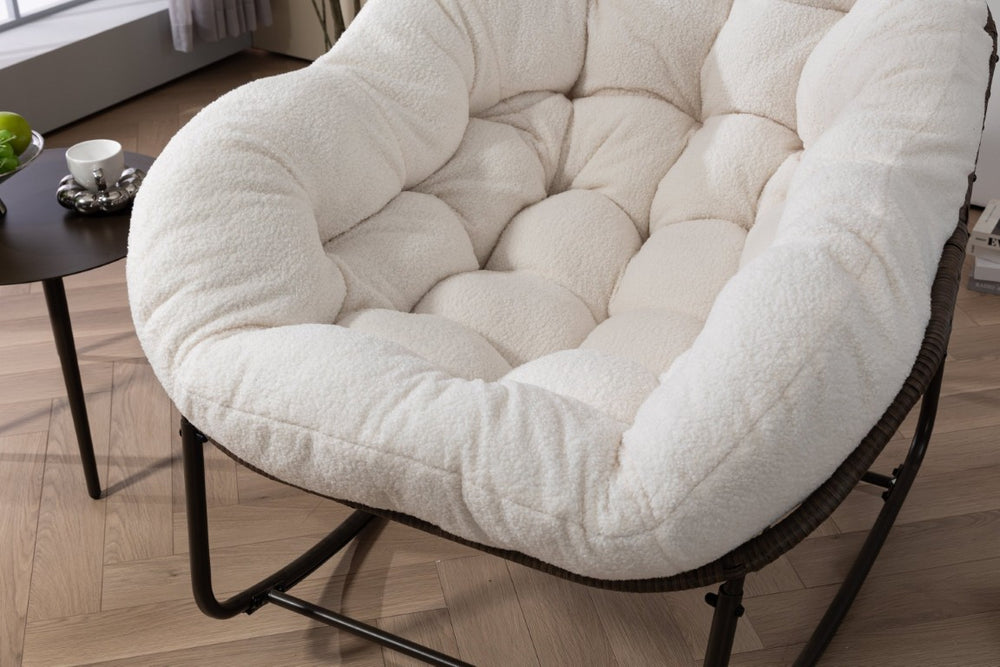 English Elm Outdoor Synthetic Rattan Egg Rocker with Padded Cushion for Porch Patio Resort Lounging W640P523085