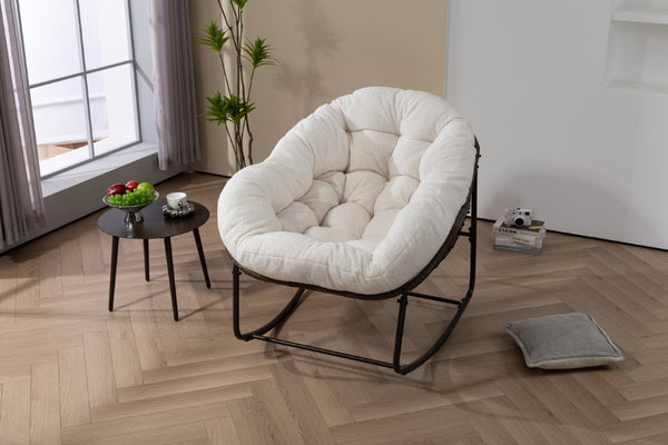 English Elm Outdoor Synthetic Rattan Egg Rocker with Padded Cushion for Porch Patio Resort Lounging W640P523085