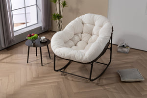 English Elm Outdoor Synthetic Rattan Egg Rocker with Padded Cushion for Porch Patio Resort Lounging W640P523085
