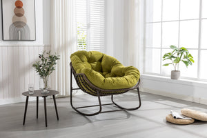 English Elm Outdoor Woven Rattan Egg Rocking Chair with Padded Cushion for Patio and Porch W640P523131