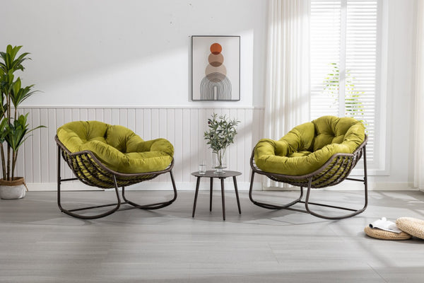 English Elm Outdoor Woven Rattan Egg Rocking Chair with Padded Cushion for Patio and Porch W640P523131