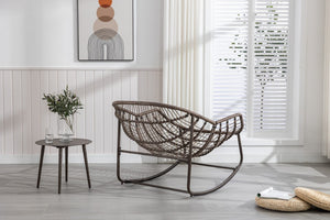 English Elm Outdoor Woven Rattan Egg Rocking Chair with Padded Cushion for Patio and Porch W640P523131