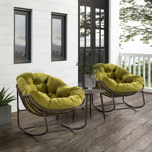 English Elm Outdoor Woven Rattan Egg Rocking Chair with Padded Cushion for Patio and Porch W640P523131
