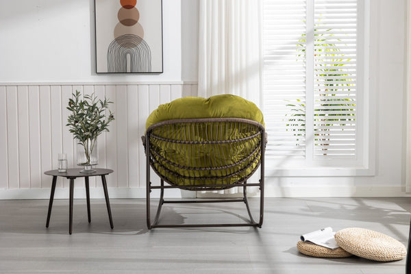 English Elm Outdoor Woven Rattan Egg Rocking Chair with Padded Cushion for Patio and Porch W640P523131