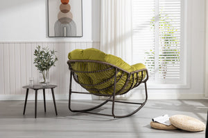 English Elm Outdoor Woven Rattan Egg Rocking Chair with Padded Cushion for Patio and Porch W640P523131