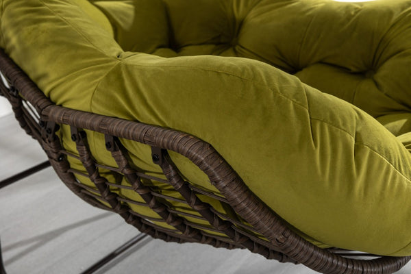 English Elm Outdoor Woven Rattan Egg Rocking Chair with Padded Cushion for Patio and Porch W640P523131