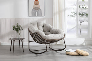 English Elm Outdoor Woven Rattan Egg Rocking Chair with Cushion for Patio Porch or Garden W640P523159