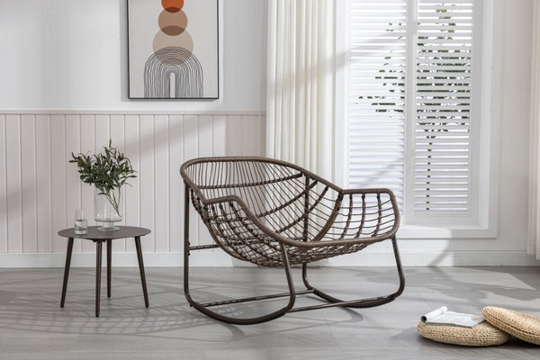 English Elm Outdoor Woven Rattan Egg Rocking Chair with Cushion for Patio Porch or Garden W640P523159