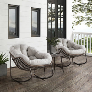 English Elm Outdoor Woven Rattan Egg Rocking Chair with Cushion for Patio Porch or Garden W640P523159