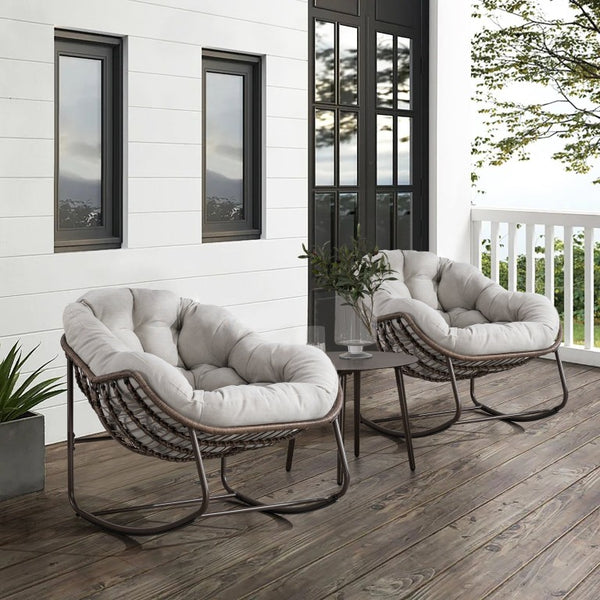English Elm Outdoor Woven Rattan Egg Rocking Chair with Cushion for Patio Porch or Garden W640P523159