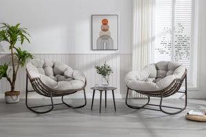 English Elm Outdoor Woven Rattan Egg Rocking Chair with Cushion for Patio Porch or Garden W640P523159