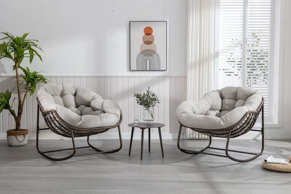English Elm Outdoor Woven Rattan Egg Rocking Chair with Cushion for Patio Porch or Garden W640P523159