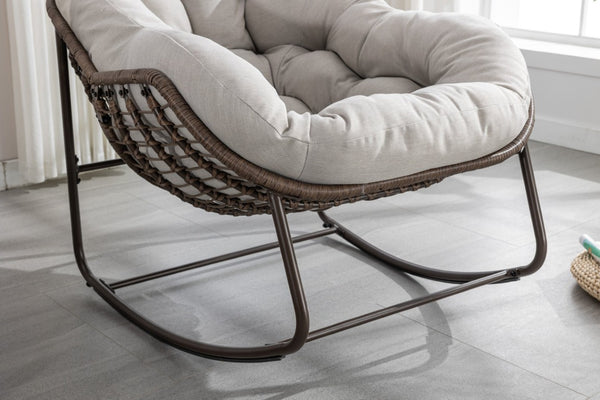 English Elm Outdoor Woven Rattan Egg Rocking Chair with Cushion for Patio Porch or Garden W640P523159