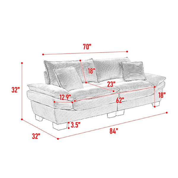 English Elm Corduroy Upholstered Sleeper Loveseat with Deep Foam Seat and Two Accent Pillows W676P184130